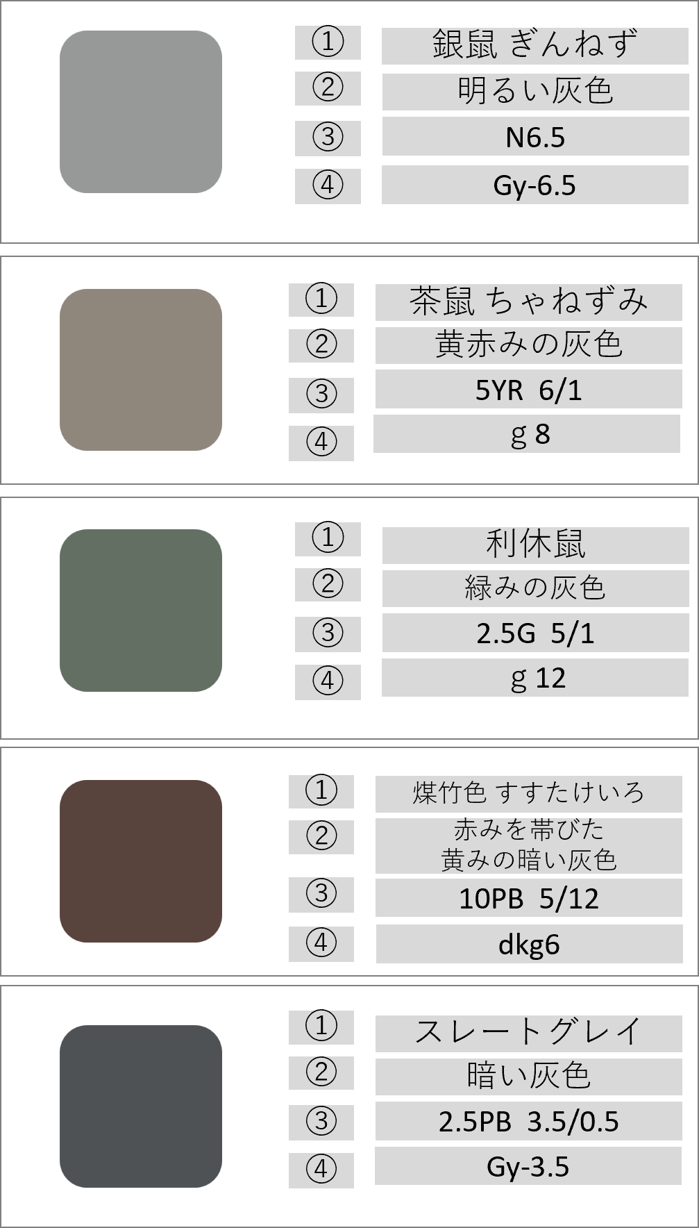 JIS慣用色名白黒灰色